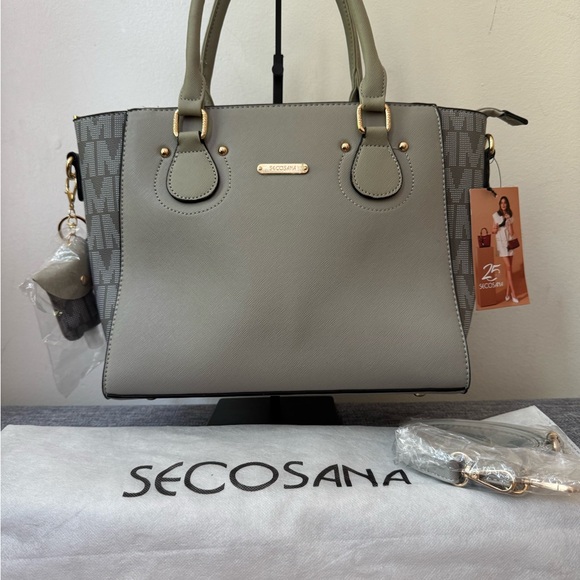 Gray Satchel with Gold Accents and Structured Design - Picture 2 of 11